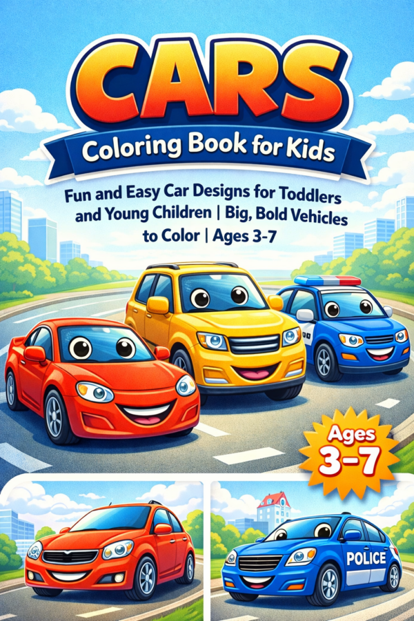 Free Cars Coloring Book for Kids: Fun & Easy Vehicle Designs for Toddlers & Ages 3-7