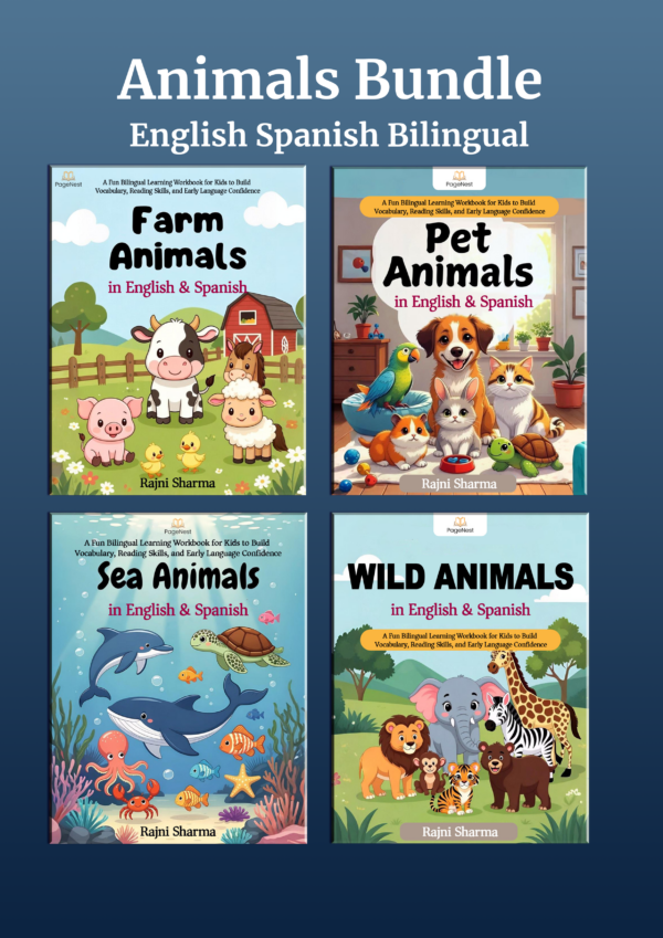 Animals Bundle – English Spanish Bilingual Workbooks for Kids (PDF)
