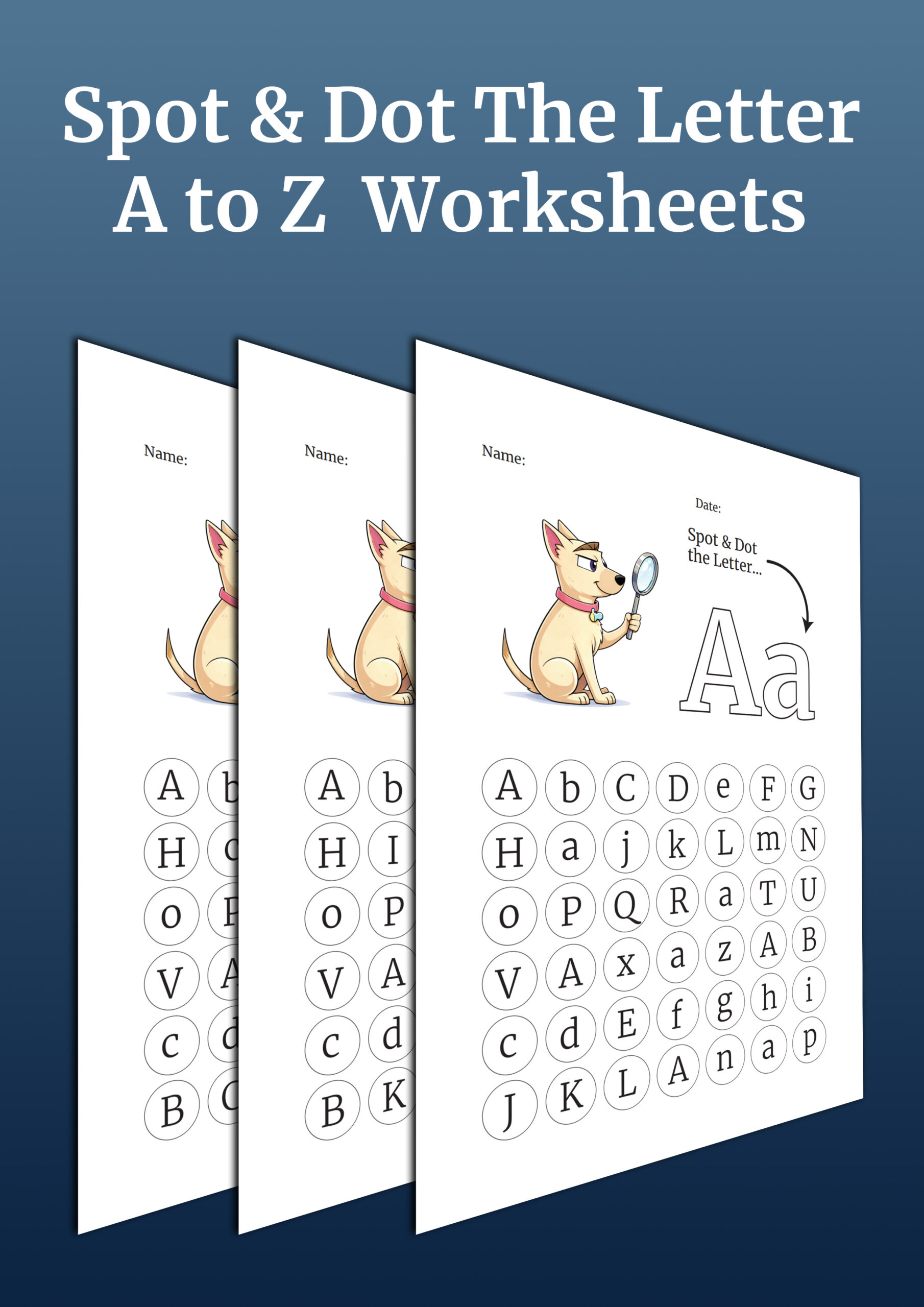 Alphabet Recognition Quiz Worksheets (A–Z) for Preschool & Kindergarten (Ages 3–6)