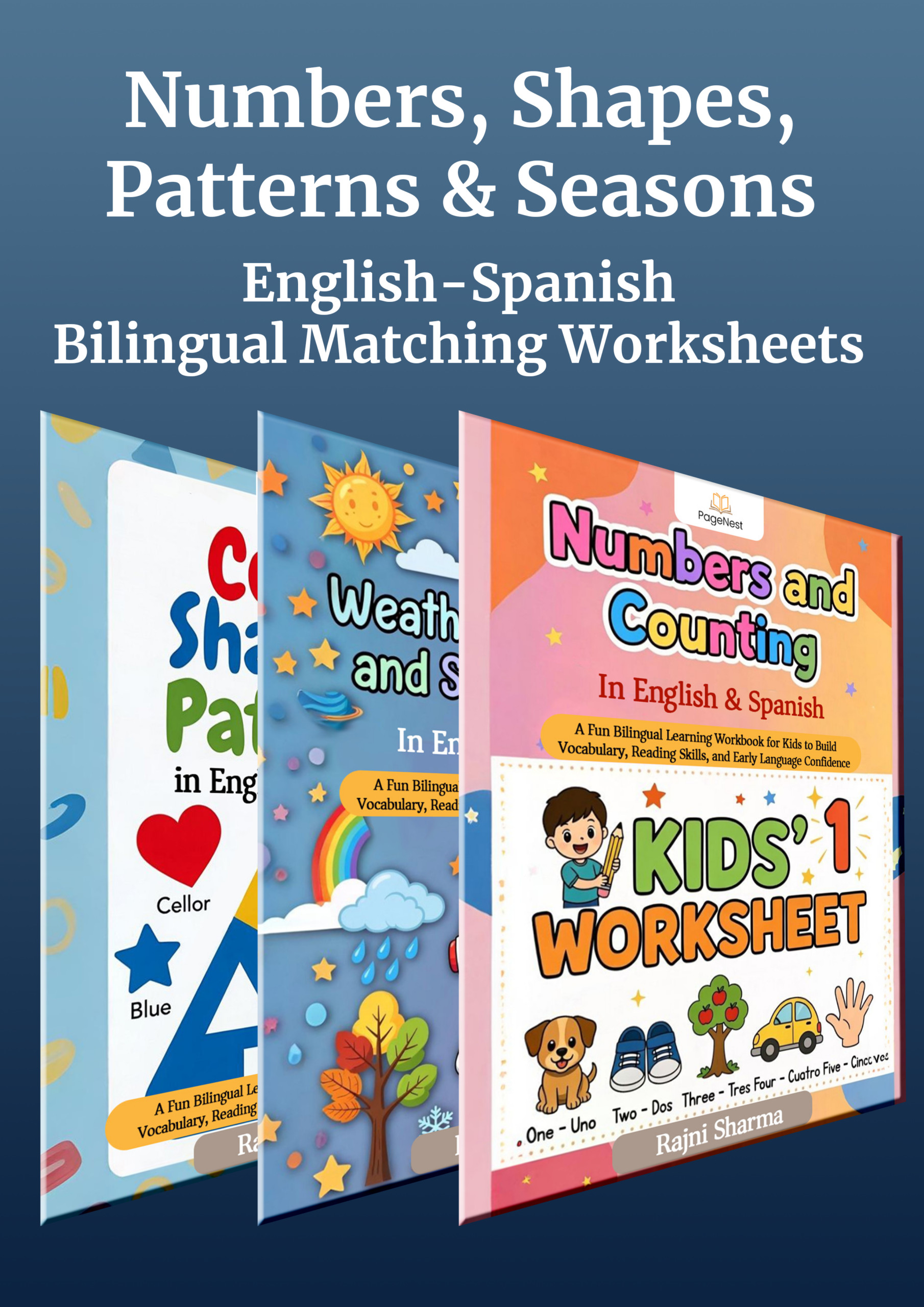 Bilingual numbers PDF, Spanish shapes worksheets, Seasons matching game, Preschool pattern activities, English-Spanish math for kids, Common Core kindergarten math, Rajni Sharma Printables.