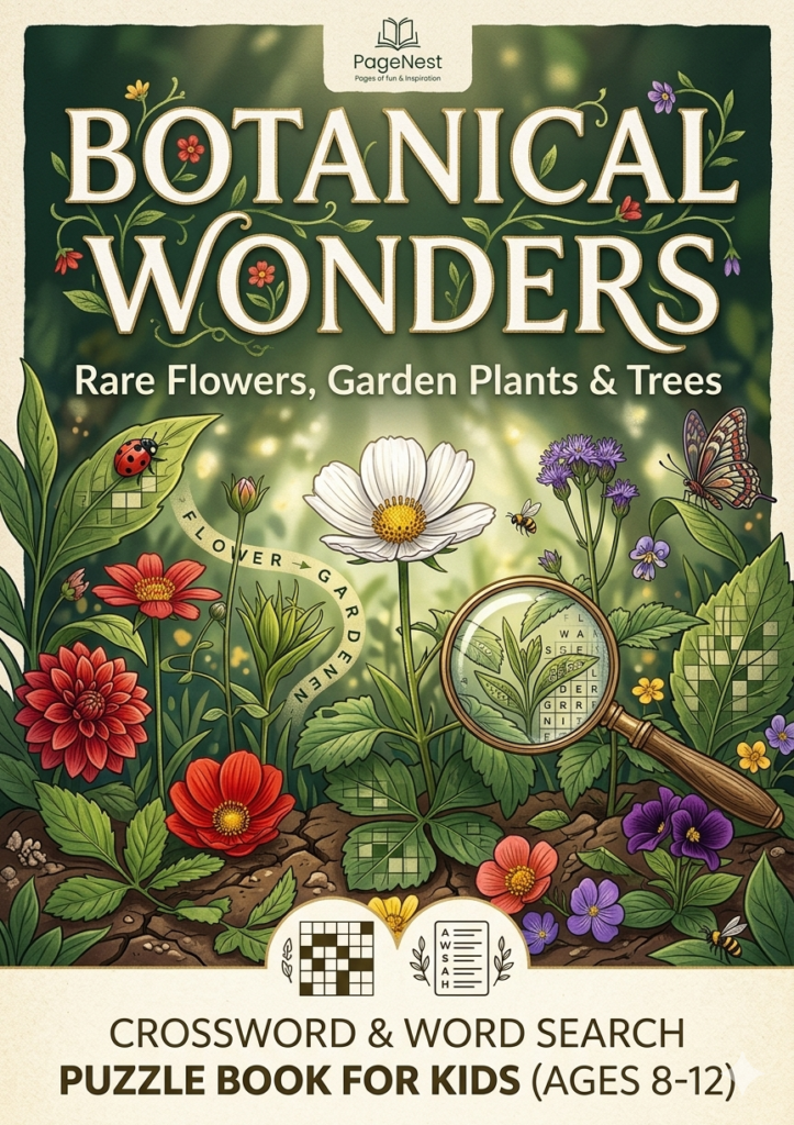 Botanical Wonders – Rare Flowers, Garden Plants & Trees Crossword & Word Search Puzzle Book for Kids (Ages 8–12)