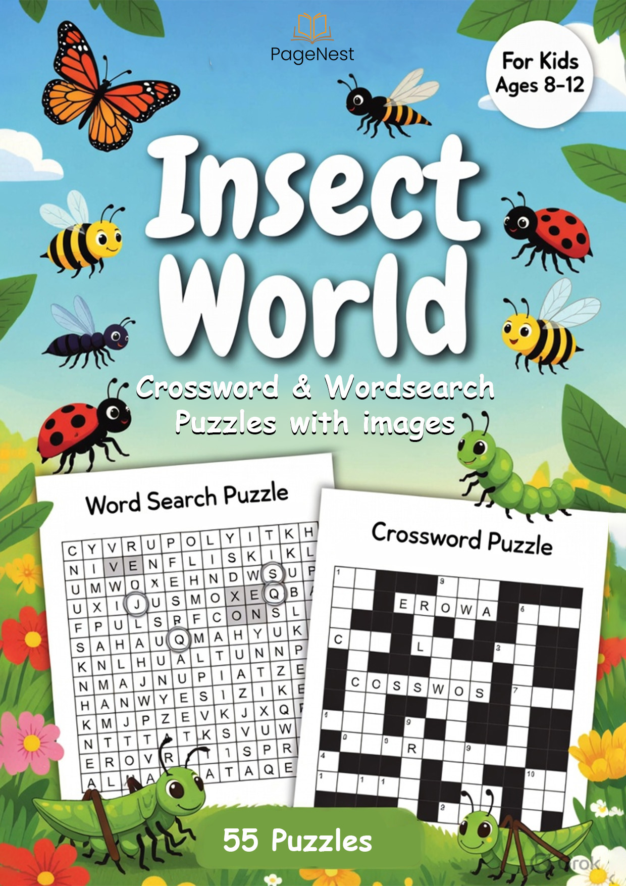 Insect World – Word Search + Crossword Puzzle Book for Kids (Ages 8–12) | Printable Educational Activity Book