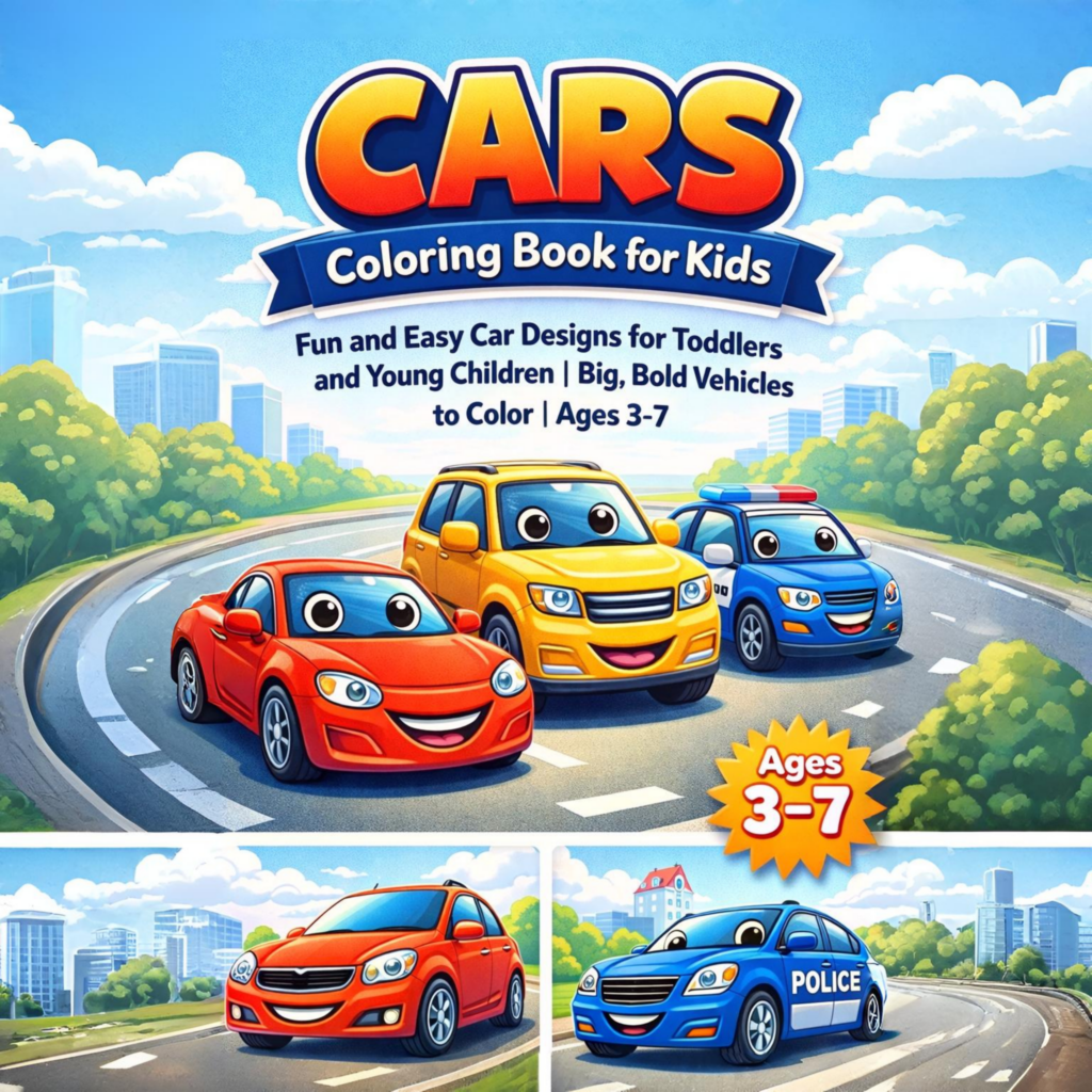 Cars Coloring Book for Kids (Ages 3–7)